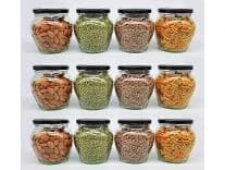 SITOVI Transparent Glass Jar and Container Air Tight Black Lid for Kitchen 400 ml Mataki Glass Jar with Airtight Metal Lid Pack of (6)