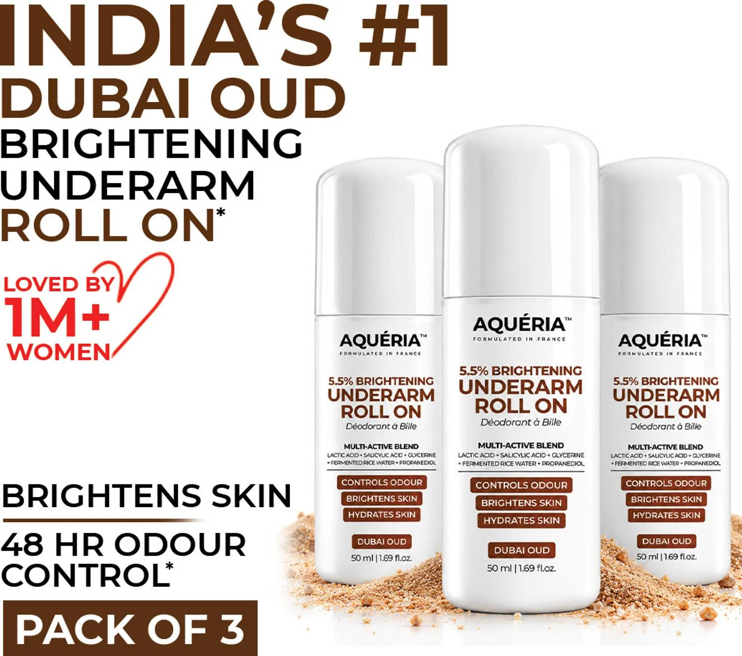 Aqueria Multi Active Underarm Roll On | 5.5% AHA BHA | Dubai Oud Fragrance Deodorant Roll-on - For Men & Women