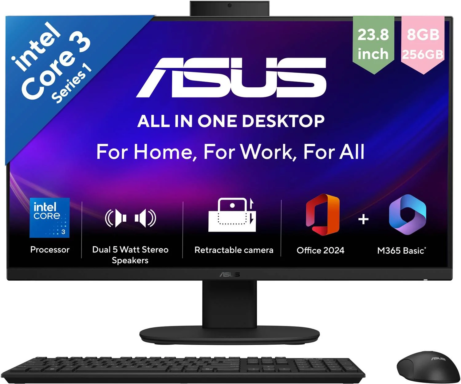 ASUS AiO V400 Series,(2026) with Office 2024 + M365 Basic*, (i3 14th Gen) Core 3 (8 GB DDR5/256 GB SSD/Windows 11 Home/23.8 Inch Screen/V440VAB-KBC3005WS)