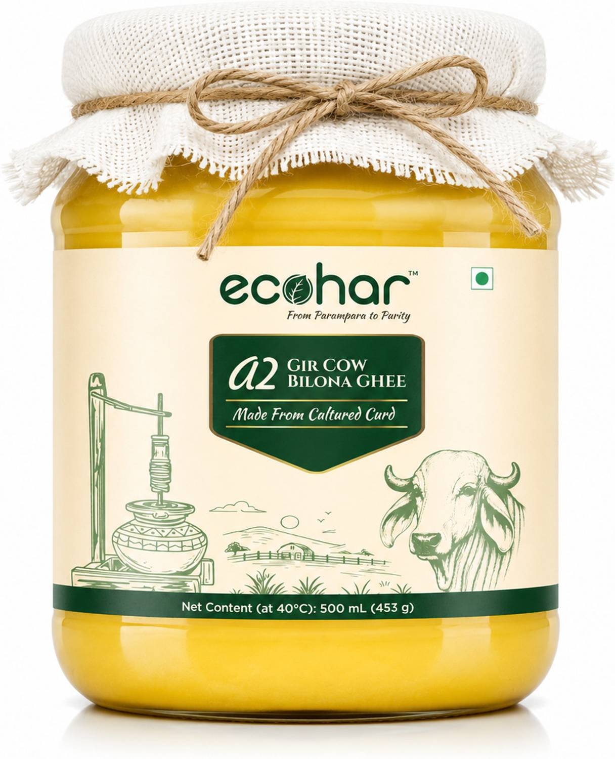 Ecohar A2 Gir Cow Bilona Ghee 500 ml Ghee Box