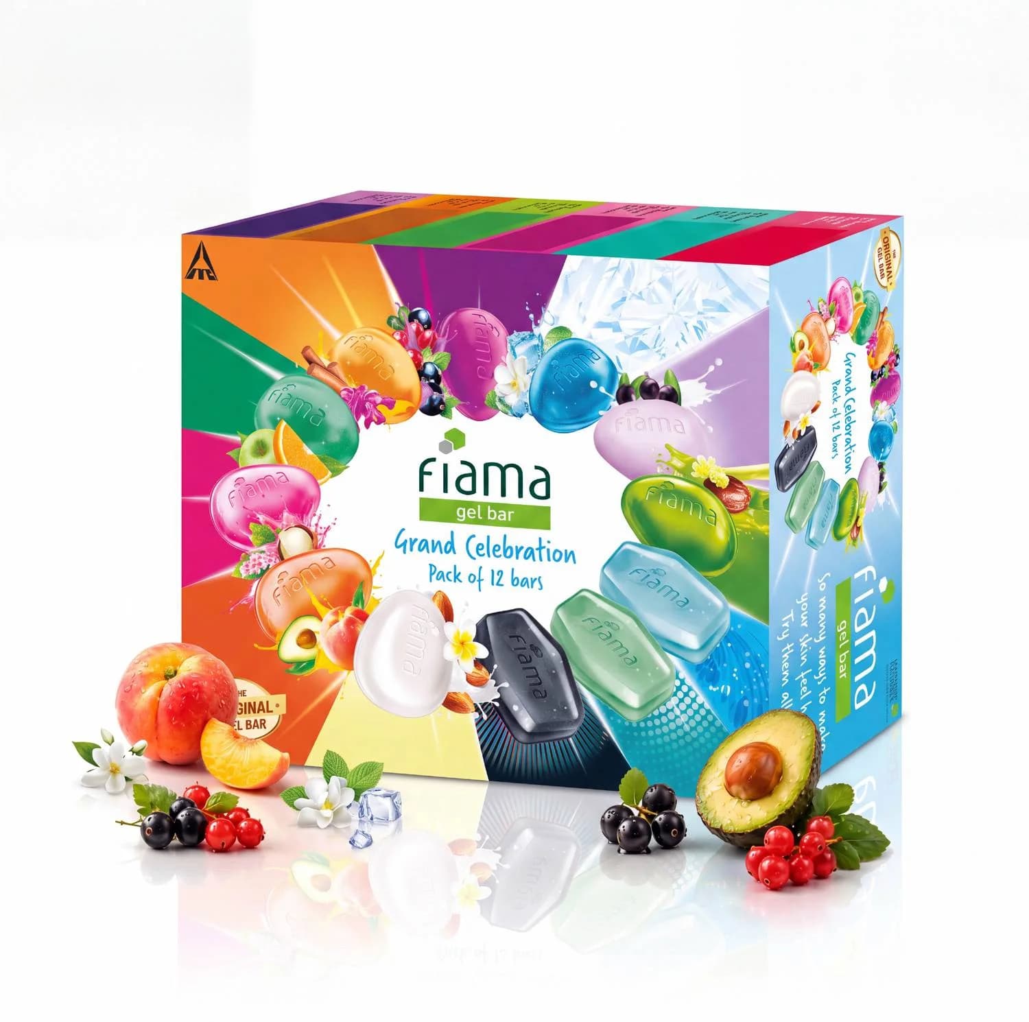 FIAMA Gel Bathing Bar Grand Celebration Pack with 12 Unique Gel Bars, Moisturized Skin