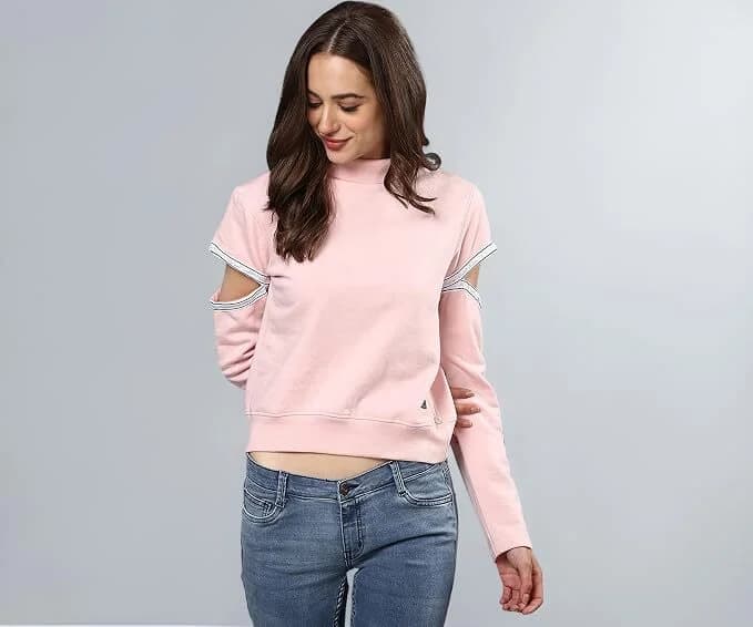 PINACOLADA Women Solid Cut Sleeve Stylish Casual Sweatshirts